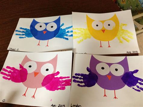 Colorful Owl Handprint Art Craft Projects For Kids Preschool Crafts