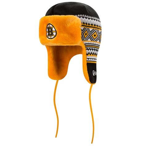 New Era Boston Bruins Black Team Trim Trapper Knit Hat