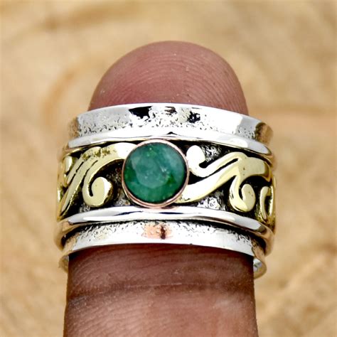 Indian Emerald Ring Sterling Silver Spinner Ring Etsy