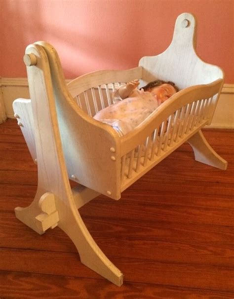 Vintage Handmade Solid Wood Wooden Rocking Baby Doll Cradle With Old