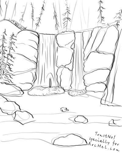 How To Draw A Waterfall Step By Step Waterfall Drawing Landscape
