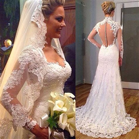2016 greek style lace wedding dresses turkey long sleeve v neck sweep train covered button
