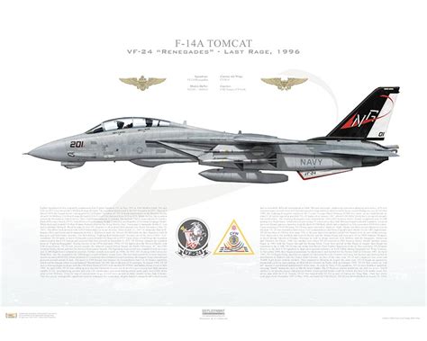 Aircraft Profile Print Of F 14a Tomcat Vf 24 Renegades Ng201 160669