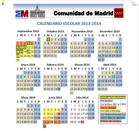 Calendario Escolar Madrid Curso 2013 2014 Calendario De Clases En Madrid