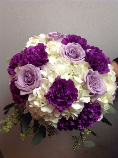 Hydrangea With Purple Carnations And Lavender Roses Purple