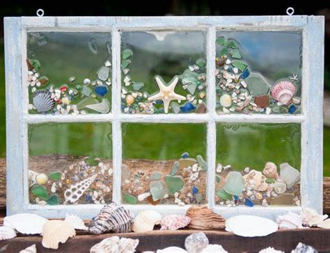 This Vintage 6 Pane Window Is Hand Decorated With Found Sea Glass And