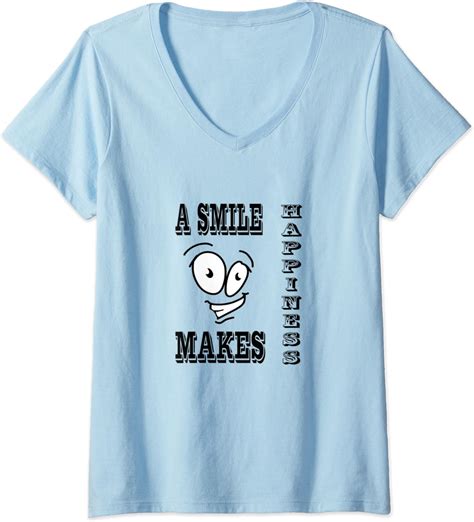 Womens A Smile Makes Happiness T Shirt V Neck T Shirt Clothing Shoes And Jewelry