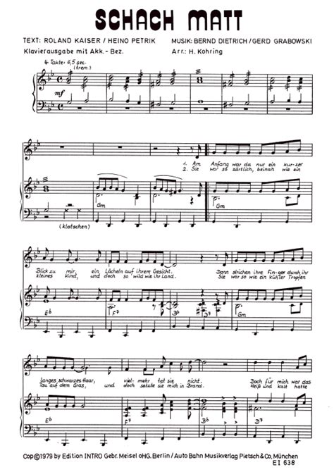Gm eb f7 bb dann strichen ihre finger durch ihr langes, schwarzes haar, vielmehr tat sie nicht. Schach matt (Klavier + Gesang) Roland KaiserKaiser, Roland ...