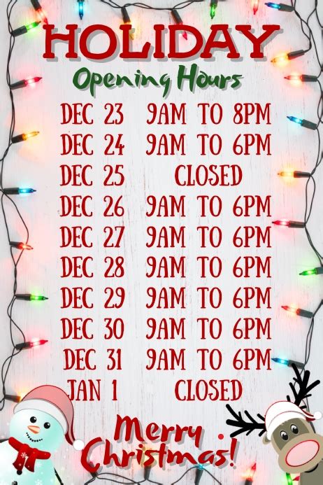 Festive Opening Hours Poster Template Postermywall