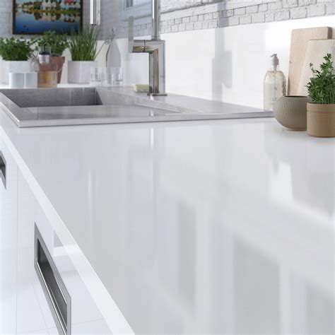 Plan de travail stratifié Blanc brillant Brillant L.315 x P.65 cm l.65