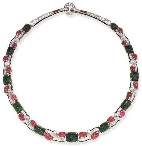 A Rare Art Deco Emerald Ruby And Diamond Tutti Frutti Necklace By