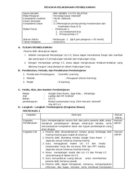 Fo 1 1 Rpp 31 Menerapkan Prinsip Prinsip Keselamatan Dan Kesehatan