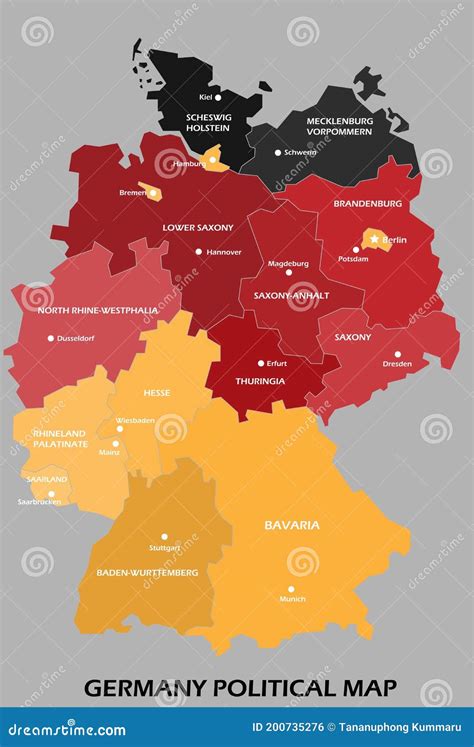 Germany Political Map Of Administrative Divisions Cartoon Vector