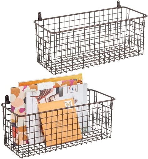 Mdesign Set Of 2 Hanging Storage Baskets Medium Size Wall Mounted