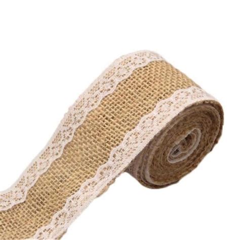 Hi Rouleau Ruban En Toile De Jute Naturelle Avec Dentelle Blanches