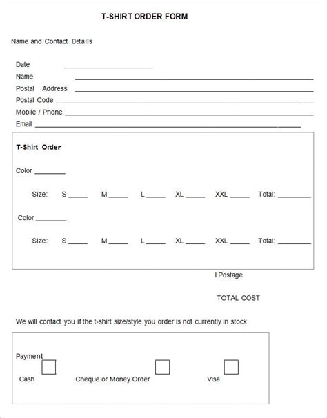 Free Editable Tshirt Order Form Printables Printable Forms Free Online
