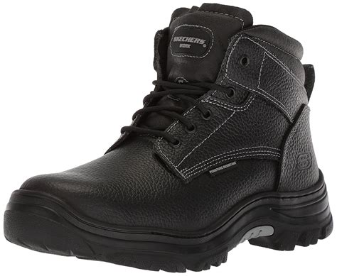 Skechers Mens 77143 Leather Closed Toe Ankle Safety Boots Black Size