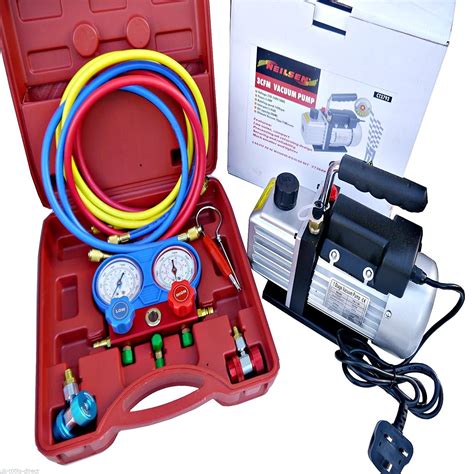 Ac Refrigeration Kit Ac Manifold Gauge Air Vacuum Pump Hvac Combo 3cfm