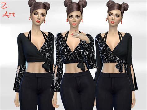 Topz 07 Lace Blouse In Wrap Look By Zuckerschnute20 At Tsr Sims 4 Updates