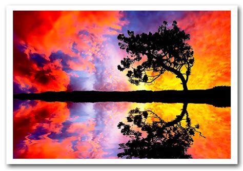 Tree Reflection In Water Landscape Framed Art Giclee Art Print