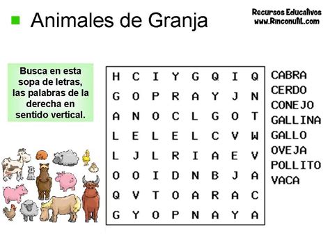 Sopa De Letras Animales De La Granja Rincon Util