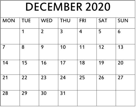 December 2020 Printable Calendar Printable Word Searches