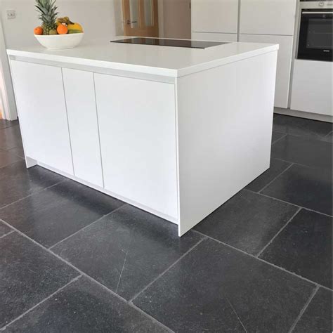 Striking stone effect in a neutral, warm grey shade will create a beautiful background in bathrooms and kitchens alike. Limestone is proving more and more popular for a stone kitchen floor