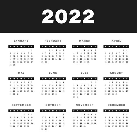 Calendario 2022 En Blanco Y Negro 4729655 Vector En Vecteezy