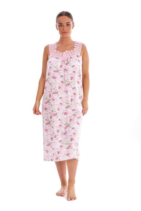 New Ladies Floral Nightdress 100 Cotton V Neck Lace Strap Long Nightwear Mto3xl Ebay