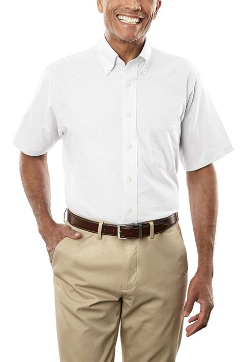 Van Heusen Mens Dress Shirts Short Sleeve Oxford Solid White White