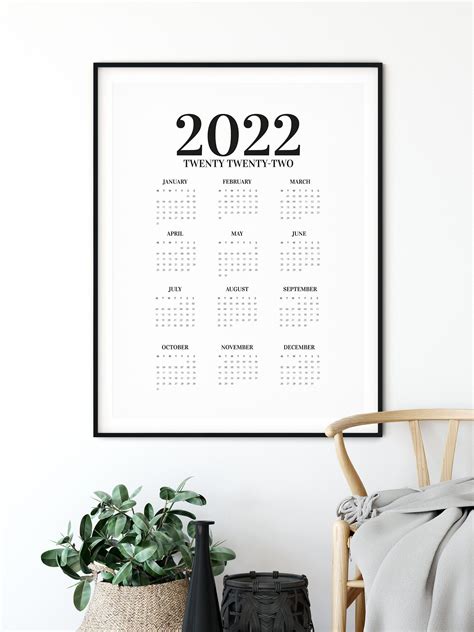 2022 Yearly Wall Calendar Print 2022 Monthly Desk Calendar Poster