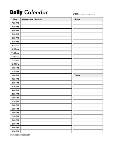 Daily Schedule Planner Printable
