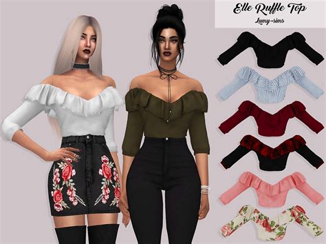 Lumy Sims Cc “ Elle Ruffle Top • 23 Swatches • Hq Mod Compatible