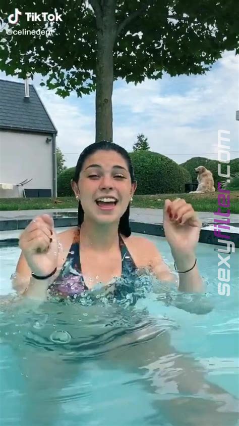 Sexy Celine Dept In Floral Bikini Top At The Pool Sexyfilter Com