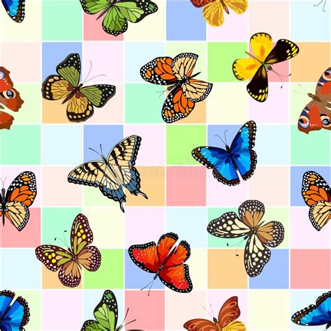 Multicolored Butterflies In A Colored Pattern Stock Vector