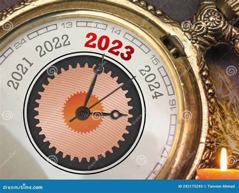 Happy New Year 2023 Displayed On Vintage Clock Stock Image Image Of
