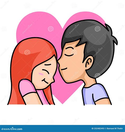 Webcute Boy Kiss His Girlfriend Cartoon Design Stock Vector