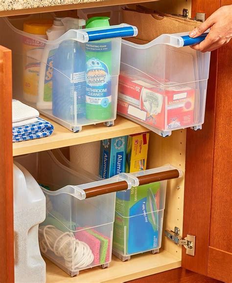 Storage bins with wheels are a really handy addition to any home organizer. Slim Rolling Cabinet Storage Bins | Rolling storage bins ...