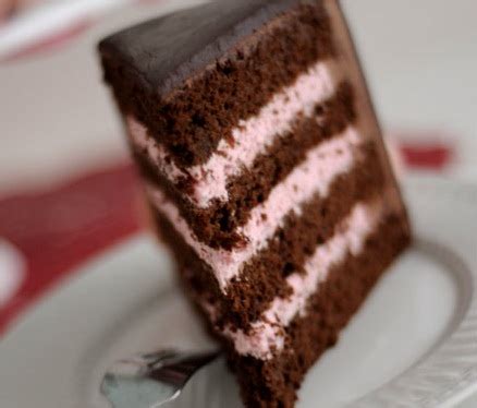 This intensely moist and fudgy cake is filled with chocolate mousse and fresh raspberries, then iced with rich chocolate frosting. carolynn's recipe box: Chocolate Cake with Strawberry Mousse Filling