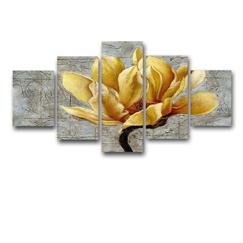 Large Yellow And Grey Gray Flower Wall Art Abstract Print On Canvas