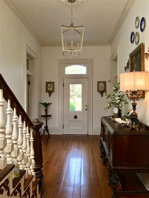 Foyer Victorian Farmhouse With Benjamin Moore Simply White Walls And