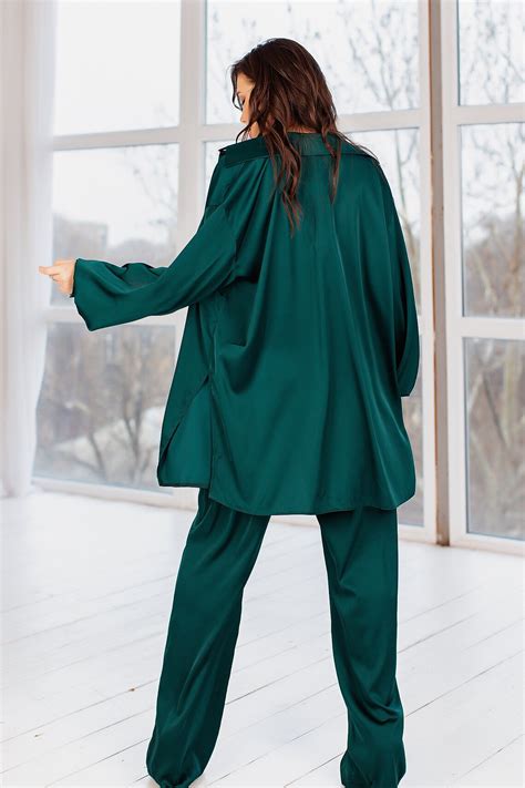 Forest Green Silk Pant Suit For Women Satin Three Piece Etsy