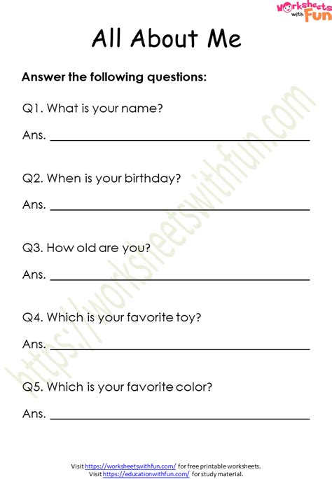 Science All About Me Worksheet