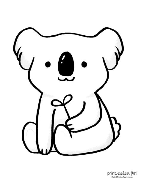 Koala Coloring Pages Cute Eucalyptus Bear Leaves Baby Drawing Cartoon