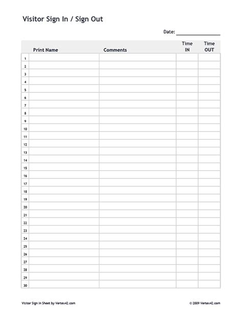 Printable Sign In Sheets Sign In Sheet Template Sign Out Sheet