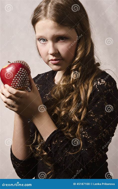 Beautiful Girl With Apple Stock Photo Image Of Lady 45187100