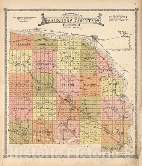 Historic 1916 Map Atlas Of Saunders County Nebraska Topographical