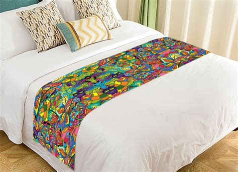 Gckg Floral Colorful Bed Runner Psychedelic Jungle Forest Bed Runners