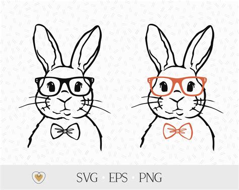 Rabbit With Glasses and Bow Tie Svg Boy Rabbit Png Bunny | Etsy
