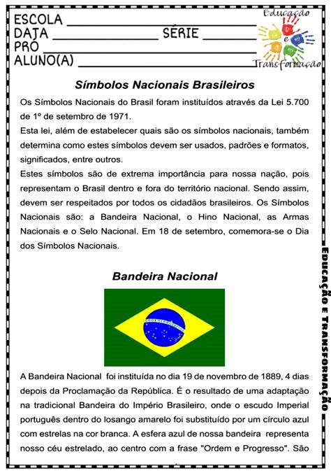 Atividades Sobre Os Simbolos Nacionais